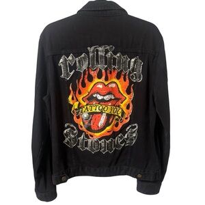 The Rolling Stones Denim Trucker Jacket Black Denim Jean Jacket Large Tattoo You